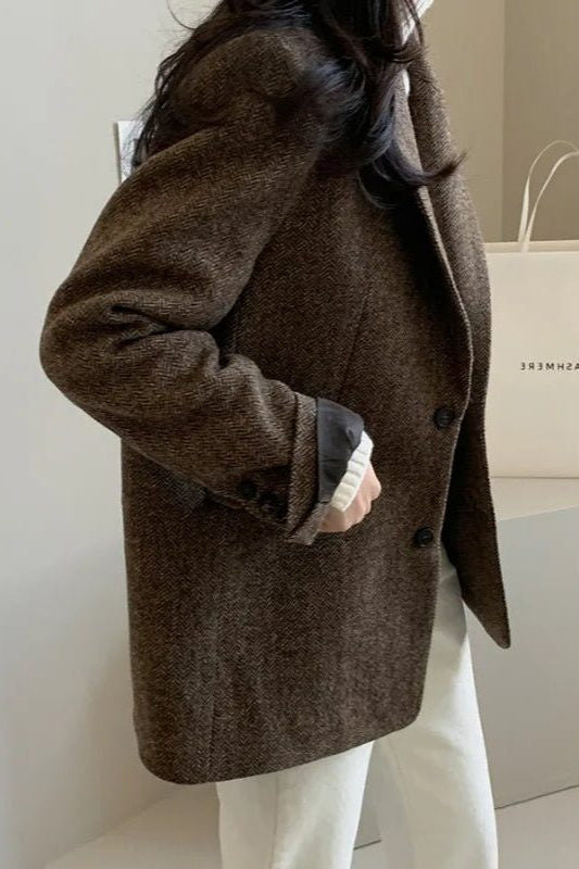 Oversized Blazer with Notched Collar and Textured Surface