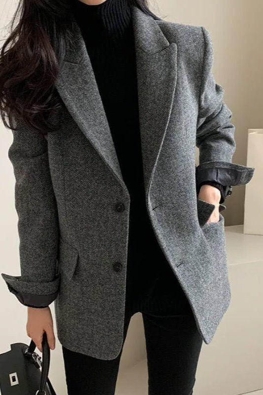 Oversized Blazer with Notched Collar and Textured Surface