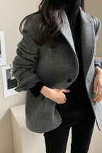Oversized Blazer with Notched Collar and Textured Surface
