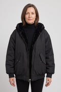 Oversized Hooded Puffer Jacket with Faux Fur Trimmed Hood - Black