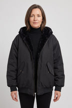 Oversized Hooded Puffer Jacket with Faux Fur Trimmed Hood - Black
