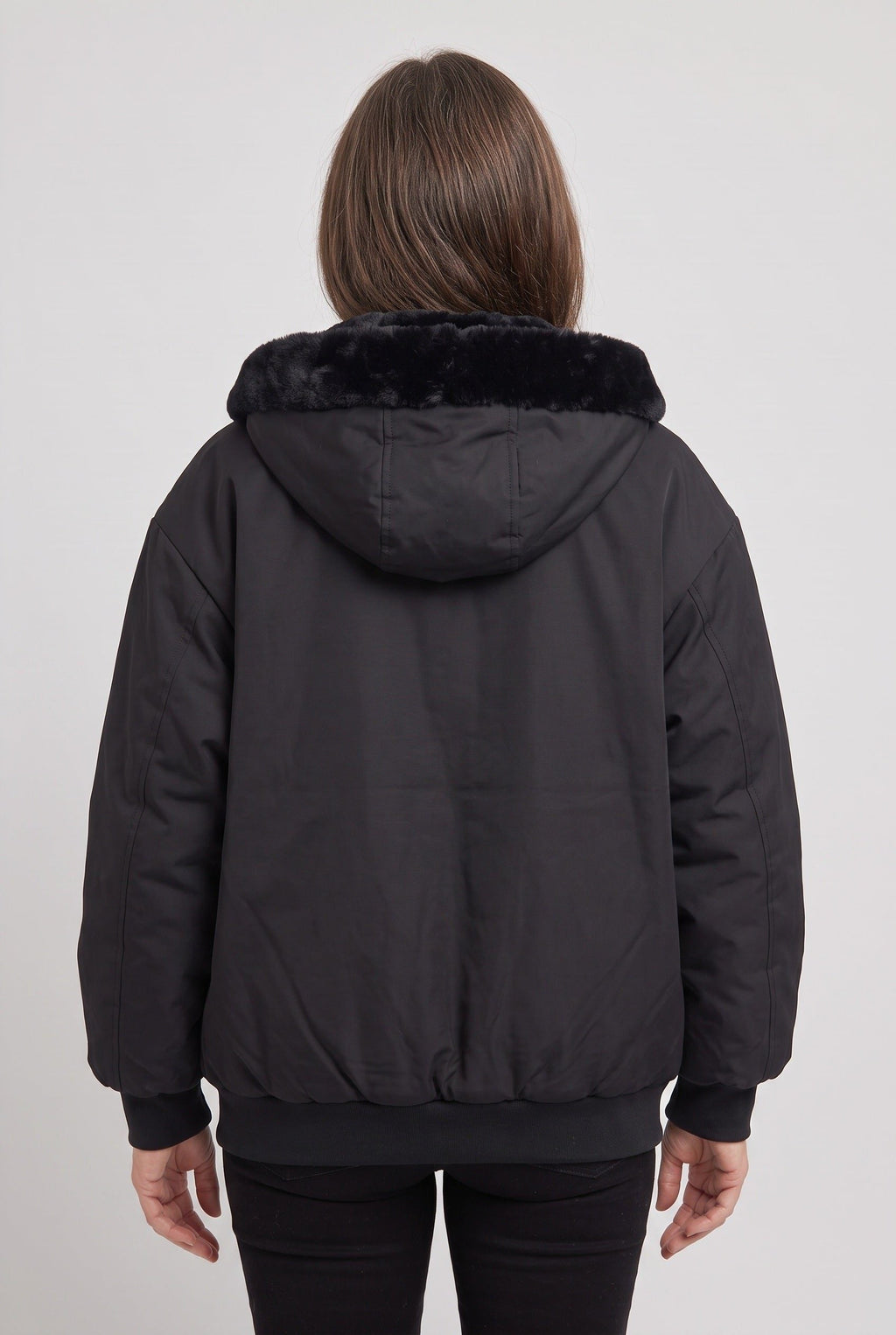 Oversized Hooded Puffer Jacket with Faux Fur Trimmed Hood