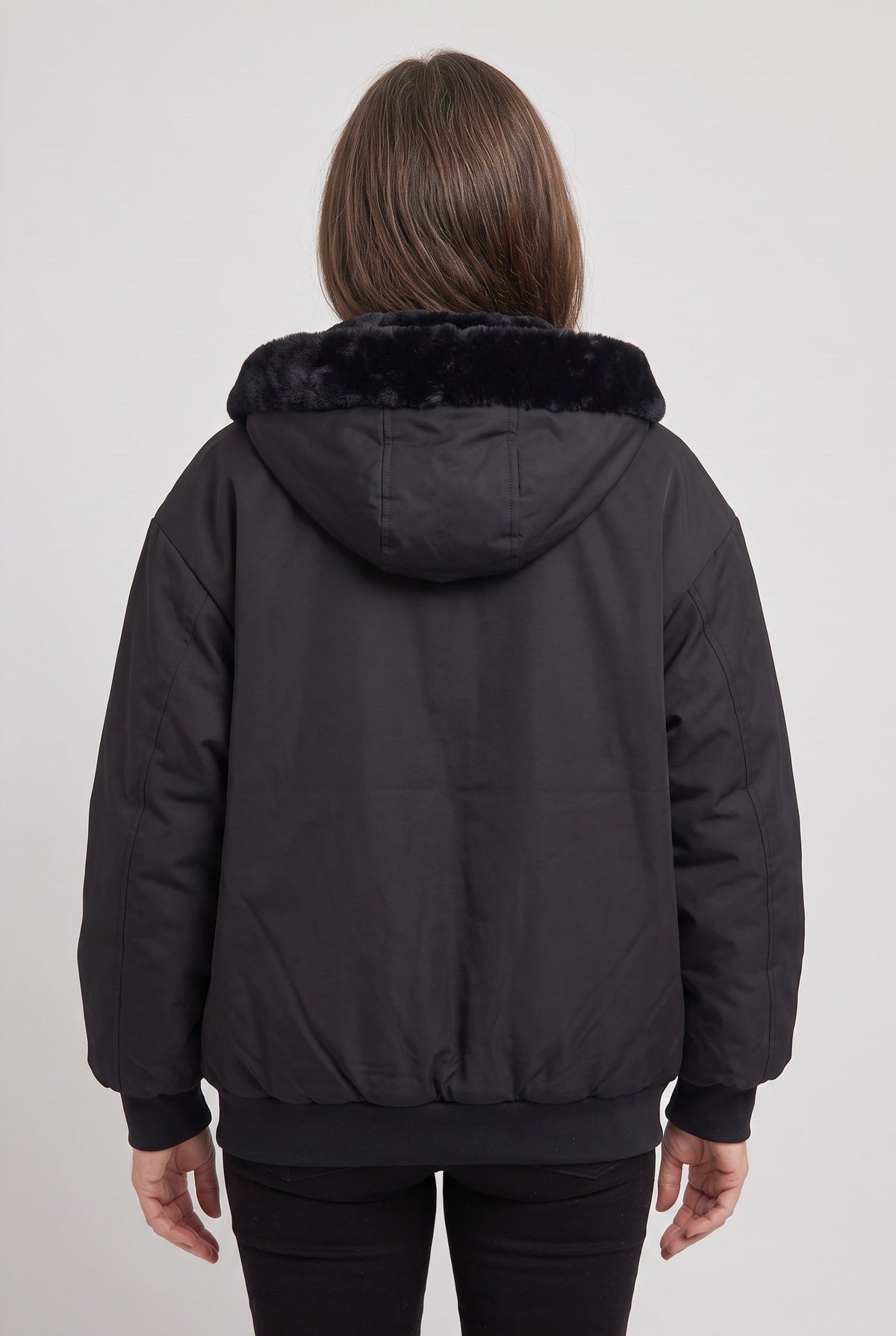 Oversized Hooded Puffer Jacket with Faux Fur Trimmed Hood