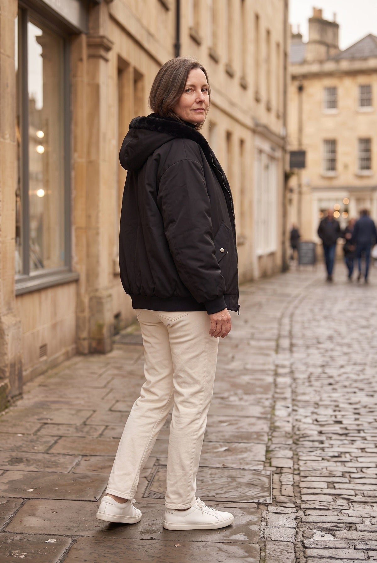 Oversized Hooded Puffer Jacket with Faux Fur Trimmed Hood