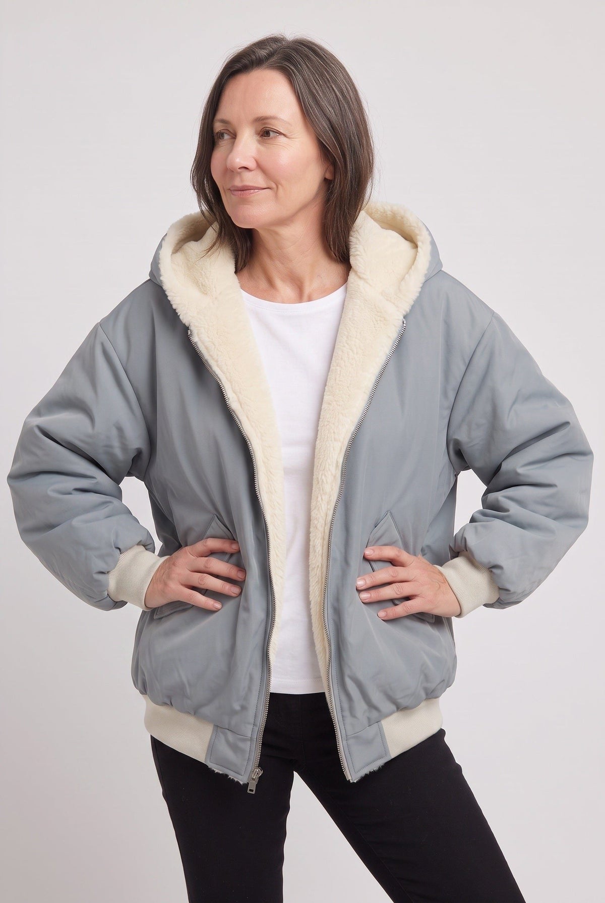 Oversized Hooded Puffer Jacket with Faux Fur Trimmed Hood