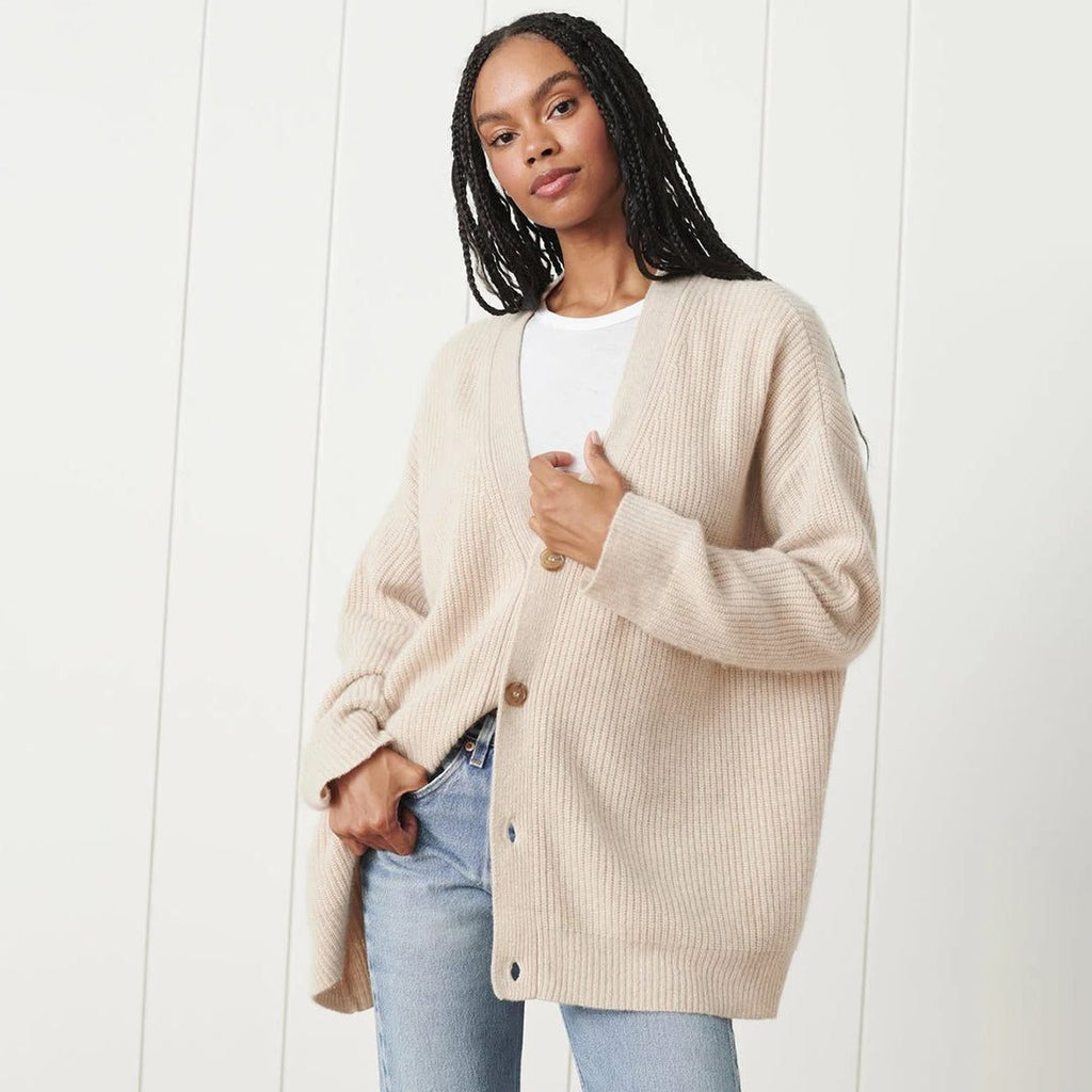 Oversized Ribbed Knit Cardigan with Button Front