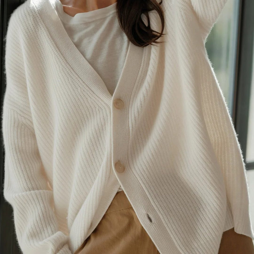 Oversized Ribbed Knit Cardigan with Button Front