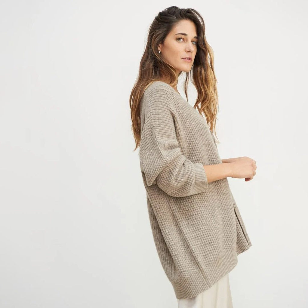 Oversized Ribbed Knit Cardigan with Button Front