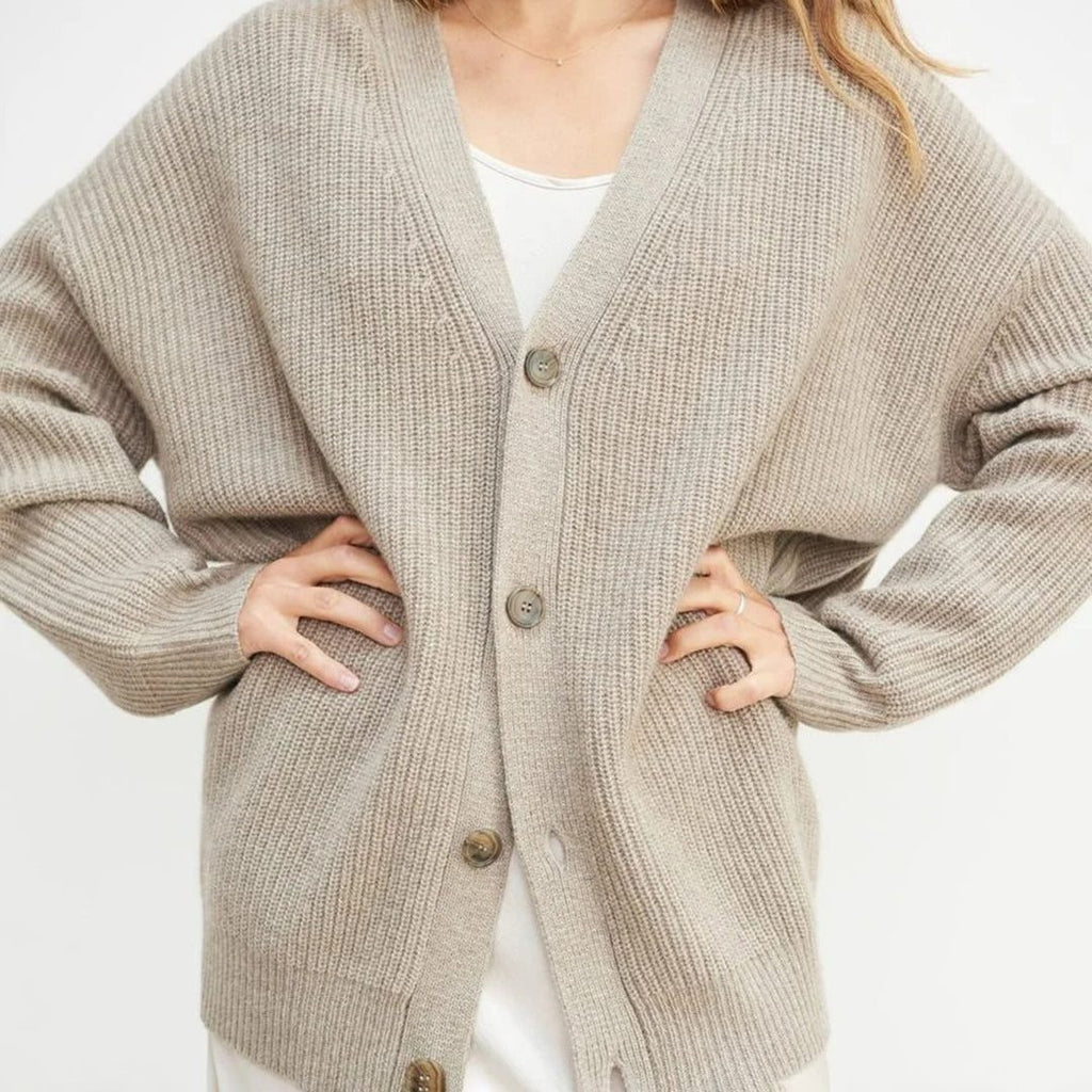 Oversized Ribbed Knit Cardigan with Button Front