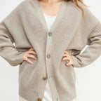 Oversized Ribbed Knit Cardigan with Button Front