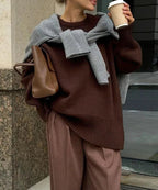Oversized Ribbed Knit Crew Neck Sweater for Everyday Layering