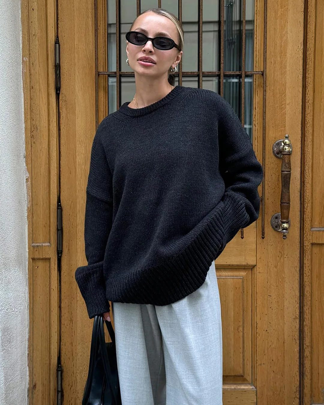 Oversized Ribbed Knit Crew Neck Sweater for Everyday Layering