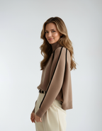 Oversized Ribbed Knit Turtleneck Sweater with Contrast Trim