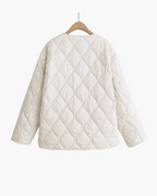 Quilted Jacket with Front Bow Ties and Round Neck