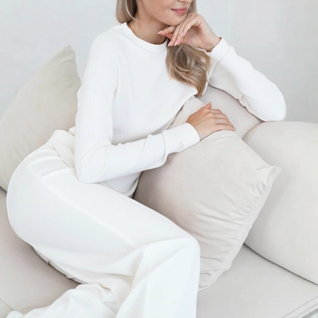 Ribbed Knit Co-ord Set with Long Sleeves and Wide Pants