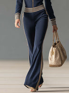 Ribbed Knit Hooded Jumpsuit with Zip Front and Striped Waist