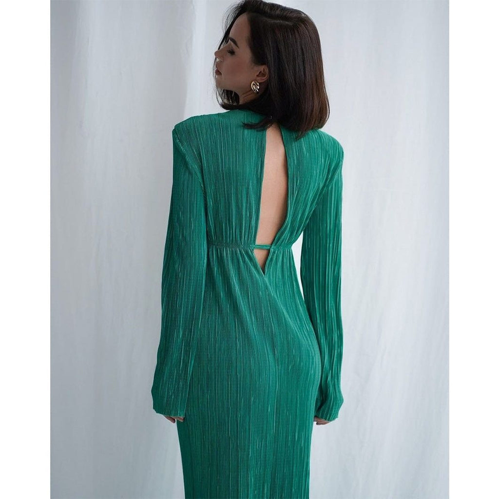 Ribbed Knit Maxi Dress with Crew Neck and Long Sleeves