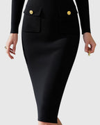 Ribbed Knit Midi Dress with Full-Length Zip and Pockets