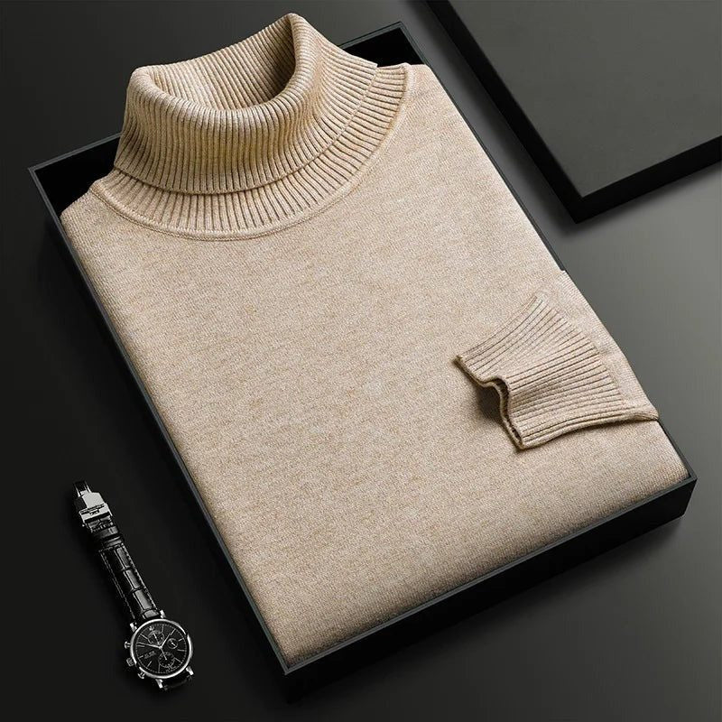 Roll Neck Knit Sweater with Long Sleeves and Soft Texture - Beige