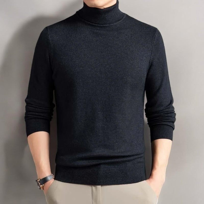 Roll Neck Knit Sweater with Long Sleeves and Soft Texture