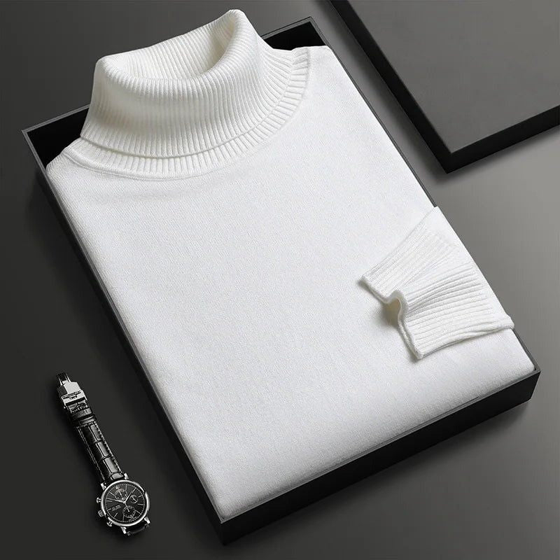 Roll Neck Knit Sweater with Long Sleeves and Soft Texture - White