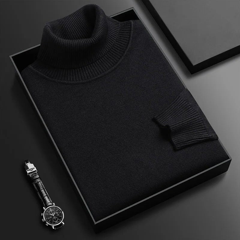 Roll Neck Knit Sweater with Long Sleeves and Soft Texture - Black