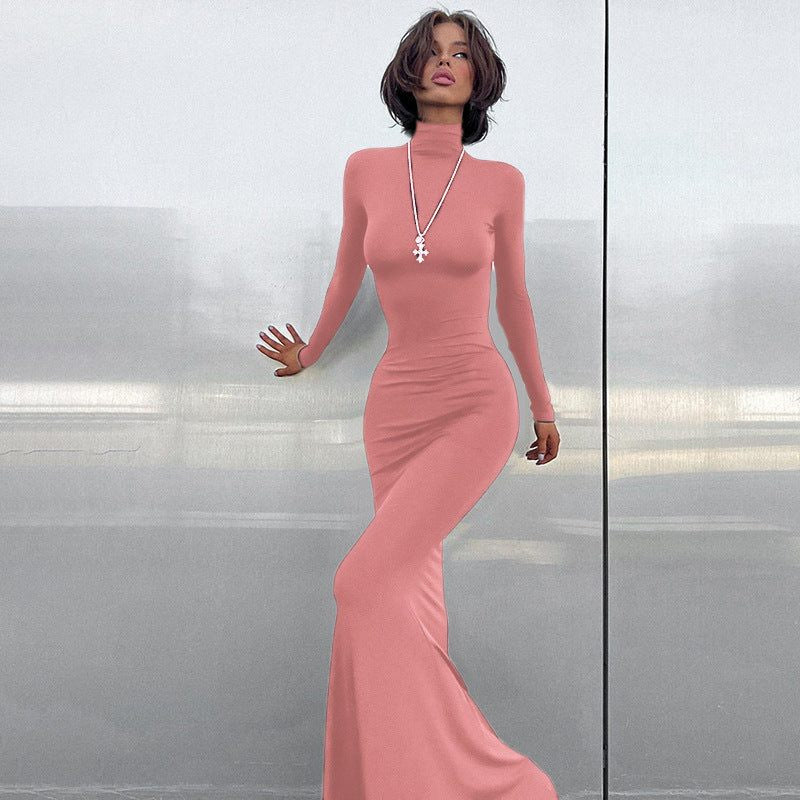 Roll Neck Maxi Dress with Long Fitted Sleeves