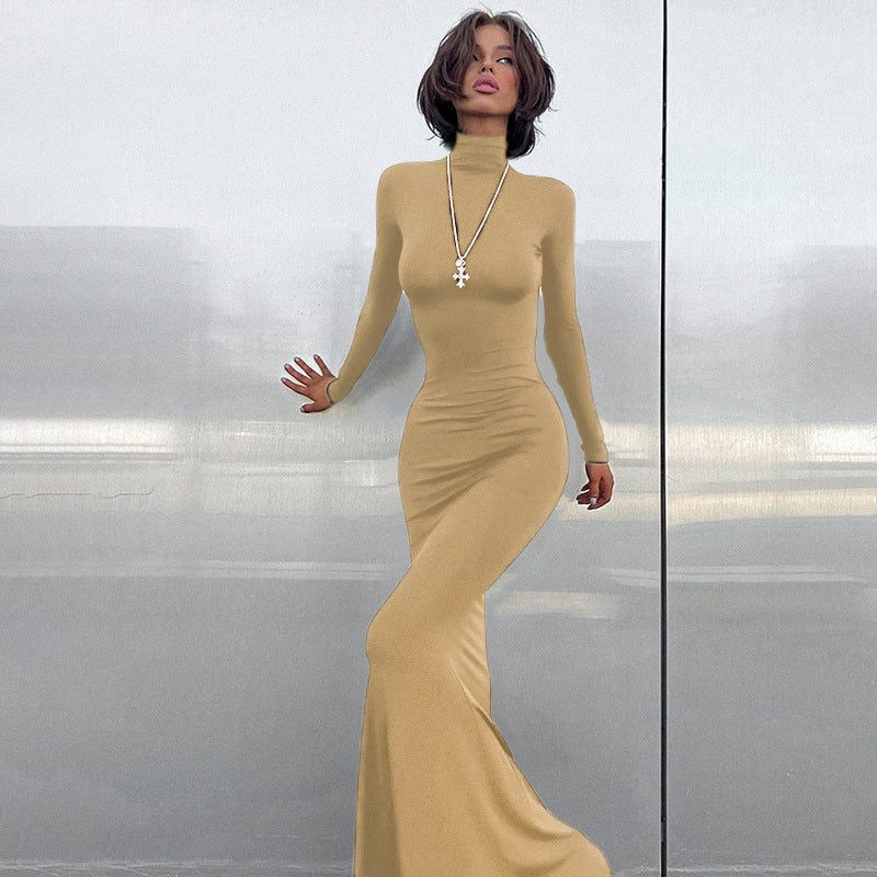 Roll Neck Maxi Dress with Long Fitted Sleeves