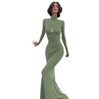 Roll Neck Maxi Dress with Long Fitted Sleeves