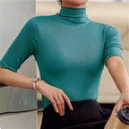 Roll Neck Top with Short Sleeves and Fitted Cut