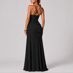 Ruched Maxi Dress with Square Neck and Fitted Bodice