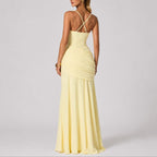 Ruched Maxi Dress with Square Neck and Fitted Bodice