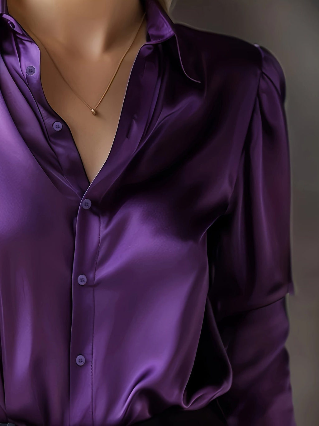 Satin Blouse with Pointed Collar and Long Sleeves