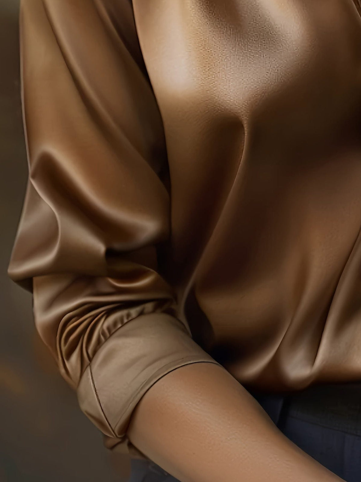Satin Blouse with Pointed Collar and Long Sleeves