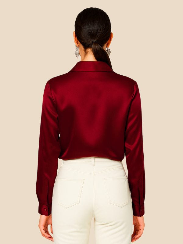 Satin Button-Down Shirt with Pointed Collar and Cuffs