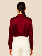 Satin Button-Down Shirt with Pointed Collar and Cuffs