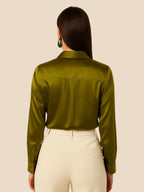 Satin Button-Down Shirt with Pointed Collar and Cuffs