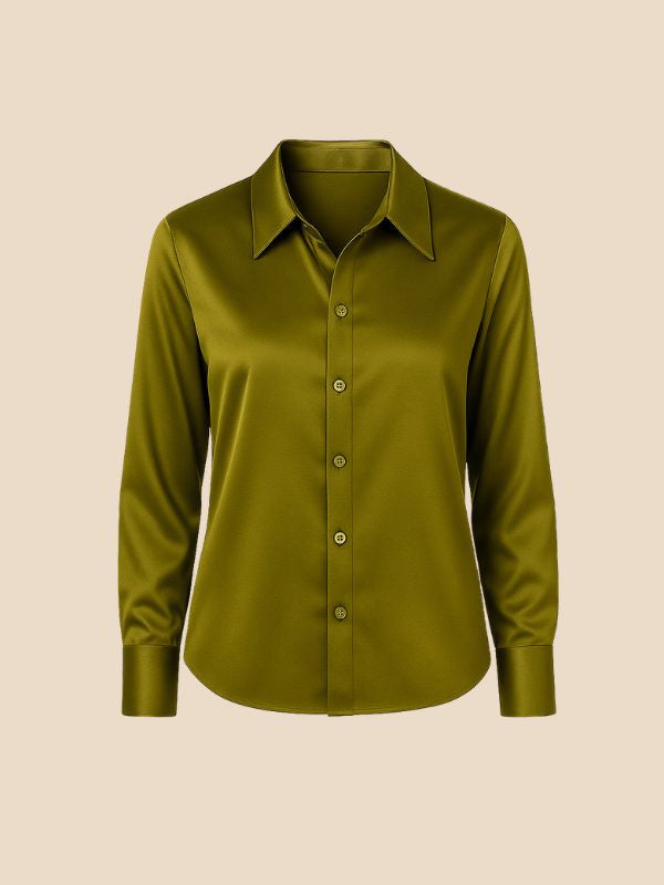 Satin Button-Down Shirt with Pointed Collar and Cuffs