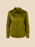 Satin Button-Down Shirt with Pointed Collar and Cuffs
