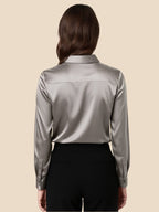 Satin Button-Down Shirt with Pointed Collar and Cuffs