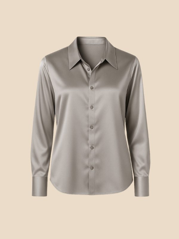 Satin Button-Down Shirt with Pointed Collar and Cuffs
