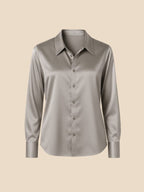 Satin Button-Down Shirt with Pointed Collar and Cuffs