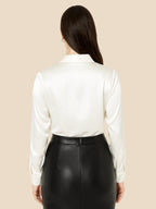 Satin Button-Down Shirt with Pointed Collar and Cuffs