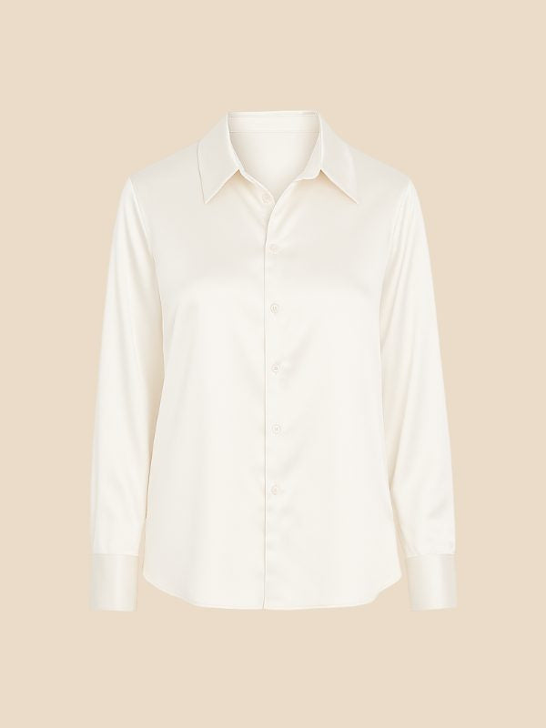 Satin Button-Down Shirt with Pointed Collar and Cuffs