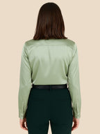 Satin Button-Down Shirt with Pointed Collar and Cuffs