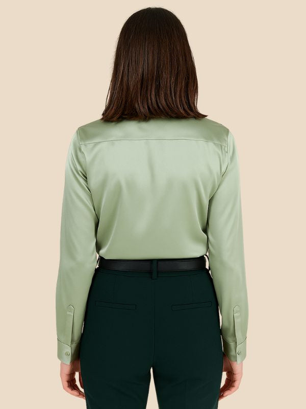 Satin Button-Down Shirt with Pointed Collar and Cuffs
