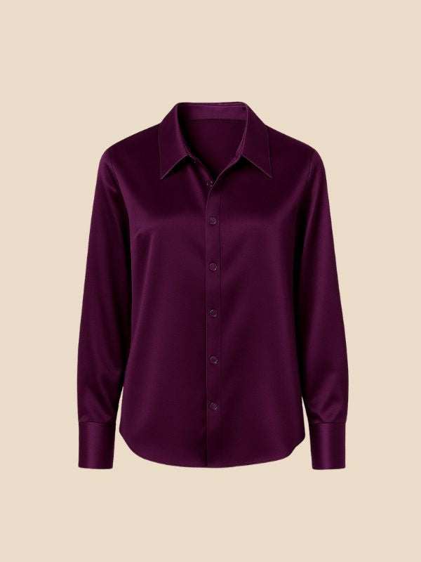 Satin Button-Down Shirt with Pointed Collar and Cuffs