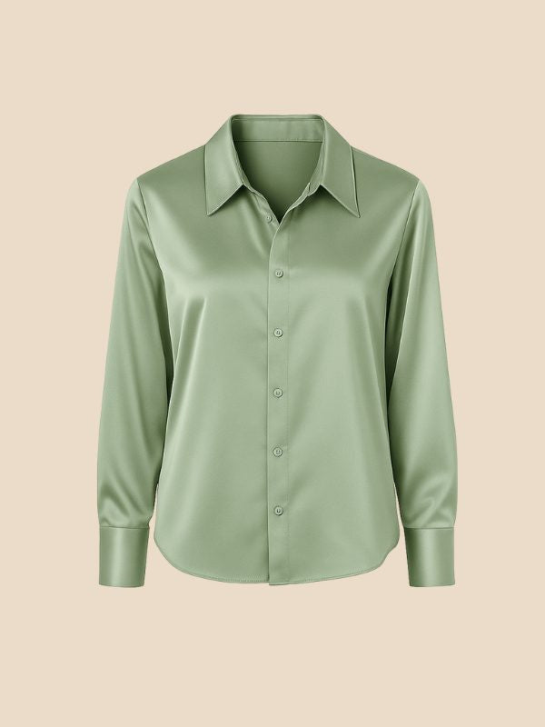 Satin Button-Down Shirt with Pointed Collar and Cuffs