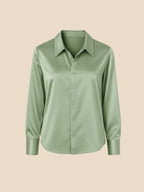 Satin Button-Down Shirt with Pointed Collar and Cuffs