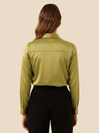 Satin Button-Down Shirt with Pointed Collar and Cuffs